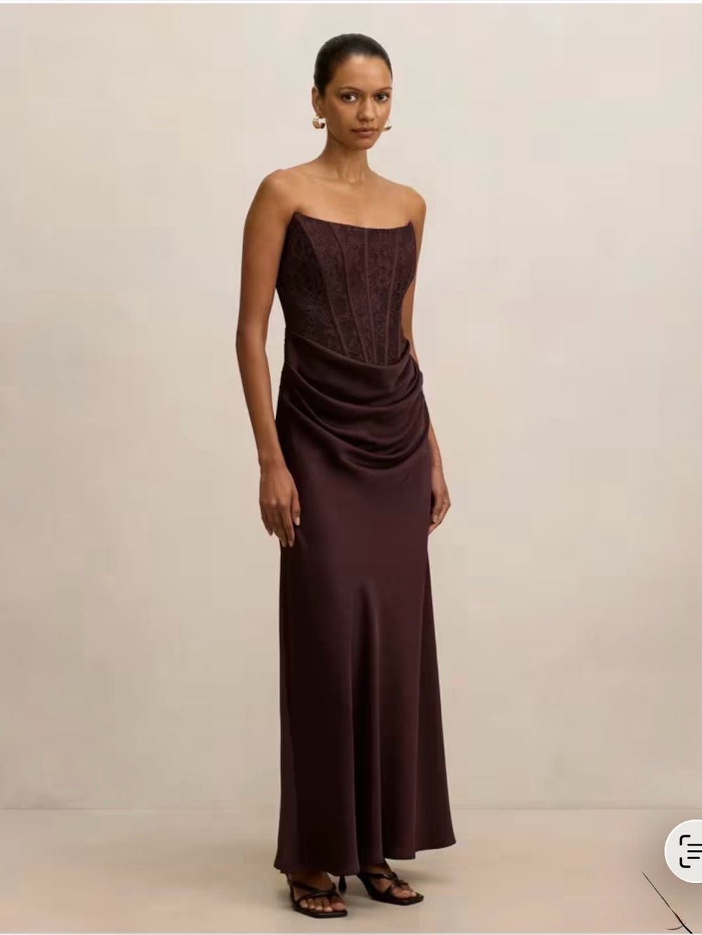 EVER NEW Strapless Dark Brown Satin Corset Evening Dress - Picture 5 of 7